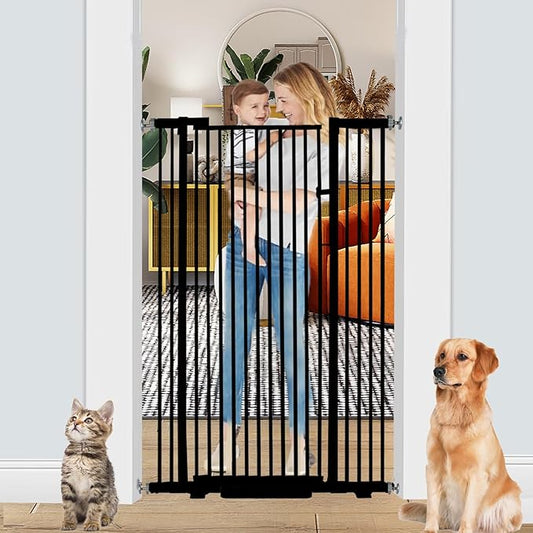 55.1 Inch Tall Baby Gate Auto Close Dog Gate Adjustable 29.92" - 43" Wide Pressure Mounted Walk Through Swing Pet Gate for Doorways (Black, 29.92" - 43")