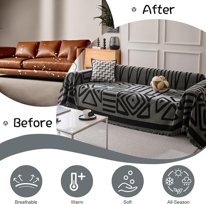 VClife Boho Couch Covers, Modern Checkered Jacquard Couch Covers - Image 5