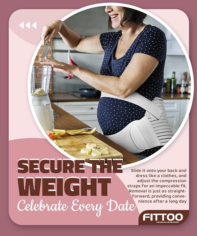 FITTOO Maternity Belt Back Support Belly Band Pregnancy Belt Support Brace Abdominal Binder Waist Support Black M