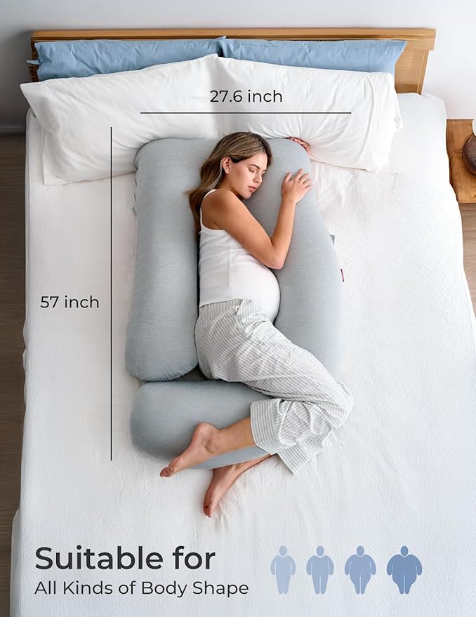 Momcozy Pregnancy Pillows with Cooling Cover, U-Shaped Full Body Maternity Pillow for Side Sleepers 57 Inch - Support for Back, Hip, Belly, Legs for Pregnant Women