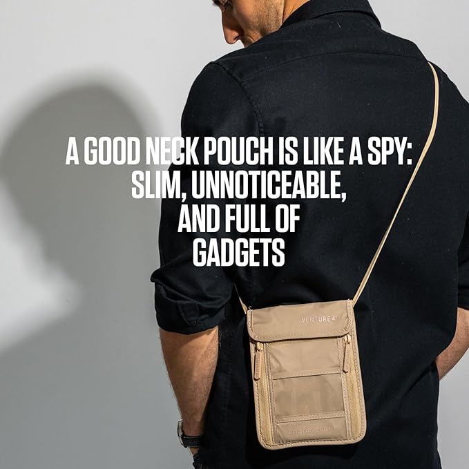 VENTURE 4TH Passport Holder Neck Wallet with RFID Blocking Nylon Lining - Hidden Neck Pouch for Travel (Sleek Beige)