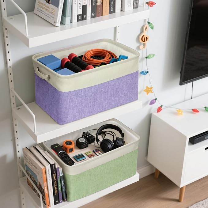 BALEINE 4 Pack Fabric Storage Bins for Shelves, Linen Storage Baskets for Organizing, Decorative Closet Bins for Clothes, Home (Brown, 15"x11"x9.5")