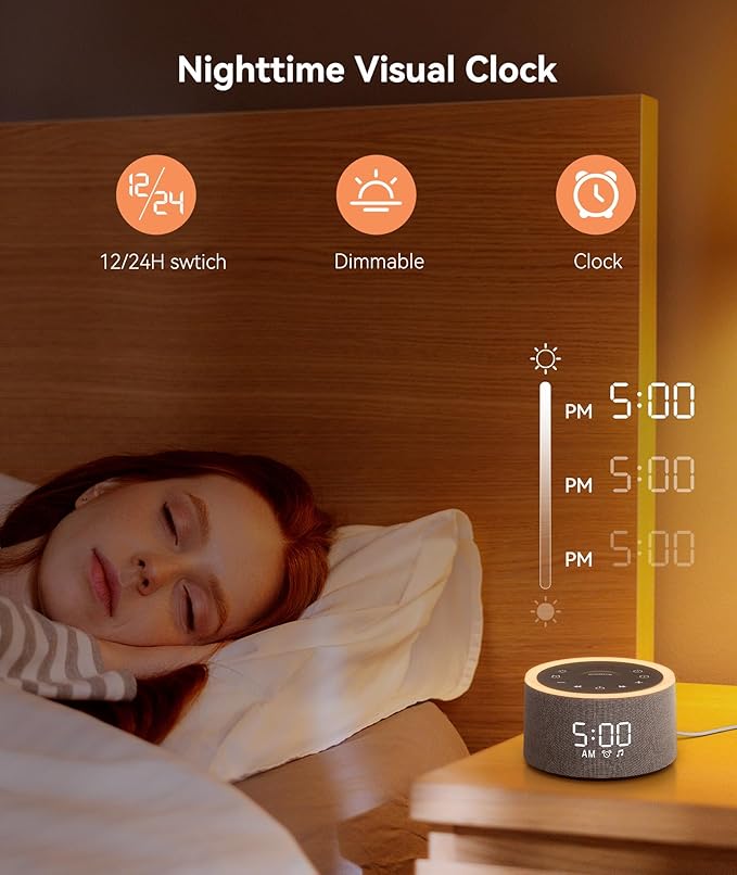 Dreamegg D1+ Sound Machine & Alarm Clock - Sound Machine for Sleep, White Noise Machine with 29 Soothing Sounds, Night Light, 0-100% Dimmable, White Noise Alarm Clock for Bedrooms Adults Baby