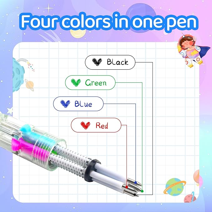 30Pcs Mini Multicolor Pens in One 4-in-1 Cute Pens Bulk for Kids, Ballpoint Pen for Birthdays and Children's Parties, Fun Gifts Assorted Ink Kawaii Pen(Space)