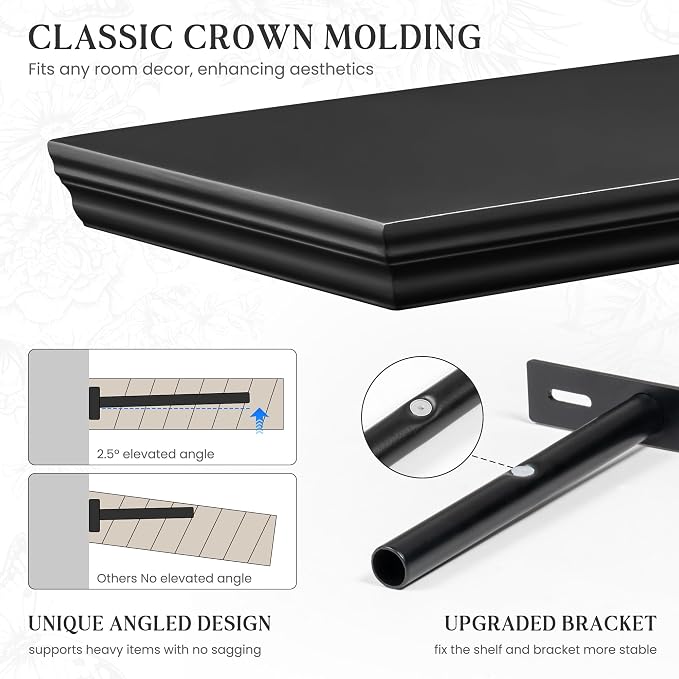 Fun Memories Floating Shelves 36 Inch Long, 9.3 Inch Deep Classic Crown Molding - Image 3