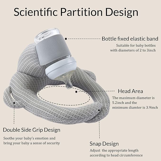 Bottle Holder Pillow, Plush Feeding Support Pad - Relieve Hand & Wrist Soreness, Adjustable Nursing Pillow, Grey