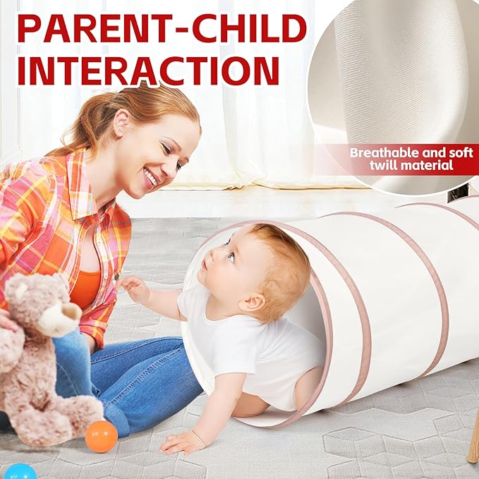 Moncoland Kids Play Tunnel Tent for Toddlers, Pop Up Crawl Tunnel Toy for Baby or Pet with Neutral Color, Collapsible Gift for Boy and Girl Play Tunnel Indoor and Outdoor Game (Beige Tunnel)