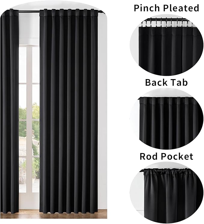Joydeco Custom Blackout Curtains for Bedroom, 1 Panel Room Darkening Curtains & Drapes for Living Room Window Rod Pocket Back Tab (Custom Size,Black)
