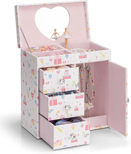 Vlando Musical Jewelry Box with Spinning Ballerina, Girls’ Jewelry Organizer for Necklaces Rings and Hair Accessories, Gift for Girls and Kids, Candy Pie