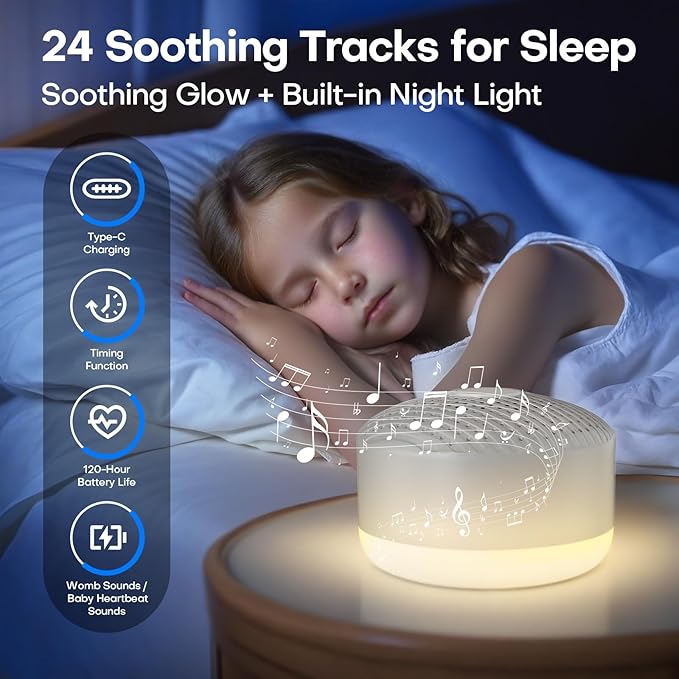 White Noise Sound Machine，buluoushen Sound Machine for Sleep with 24 Soothing Sounds,Sleep Sounds for Adults Baby Kids,Travel Sound Machine for Sleep,Mini and Portable