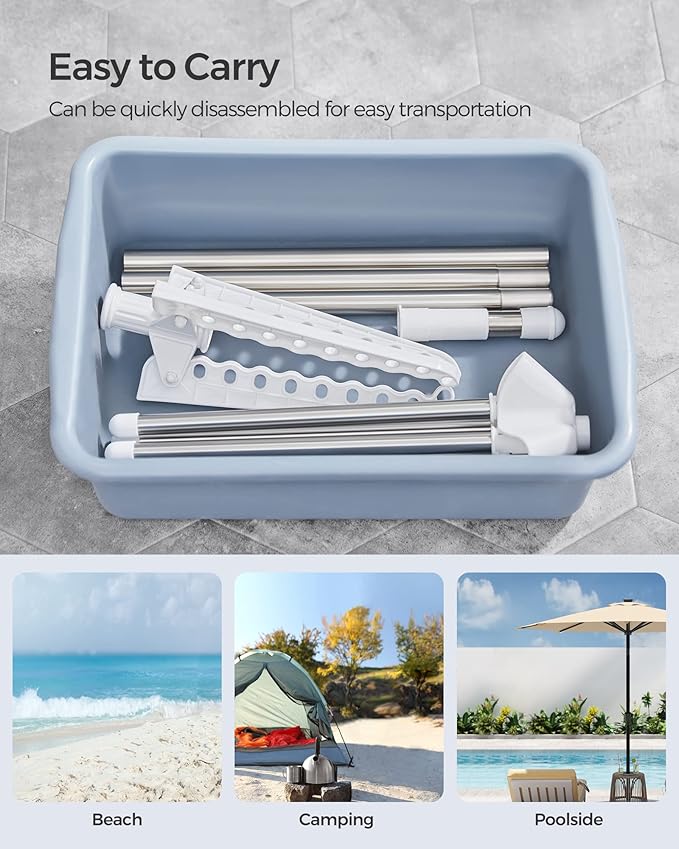 SONGMICS Clothes Drying Rack, 59-Inch Folding Laundry Drying Rack with 3 Rotatable Arms for Hangers, 4 Legs, Stainless Steel, for 27 Pieces of Clothes, White and Silver ULLR510W01