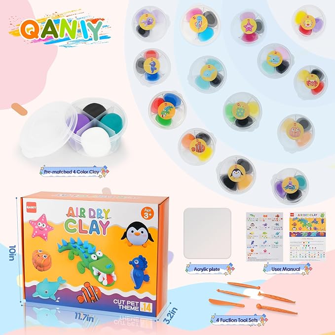 Air Dry Clay for Kids,Modeling Clay Kit,14 Species of Marine Life DIY Molding Clay Art Crafts Set,Ultra Light & Soft,Safe Non-Toxic,Toys Gifts for Age 4 5 6 7 8+ Years Old Boys Girls Kids