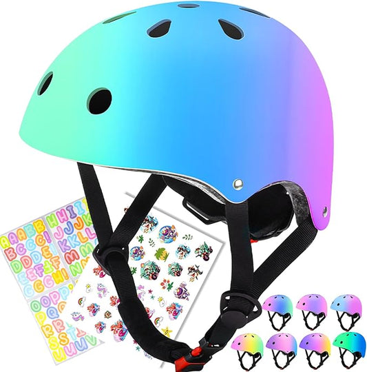 Color Gradient Adjustable Kids Bike Helmet Toddler Skateboard Helmets Boys Girls Child Ventilation Helmet for Multi-Sports Skating Cycling Scooter Balance