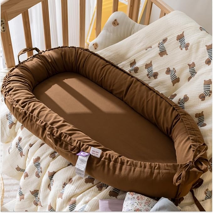 Infant Lounger, Baby Nest Cover for Baby Girls & Boys, Newborn Essentials for Baby 0-18 Months, 100% Cotton Breathable (Golden_Brown)