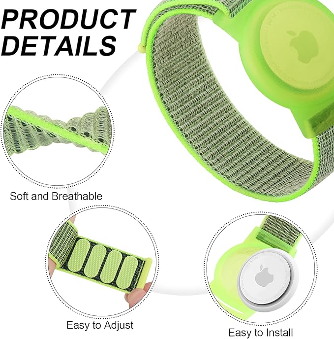 Kids Wristband Protective Case Compatible with Apple AirTag, Adjustable Nylon Bracelet for Air Tag GPS Tracker Holder with Anti Lost Watchband for Toddler Child Kids (Green+Blue)
