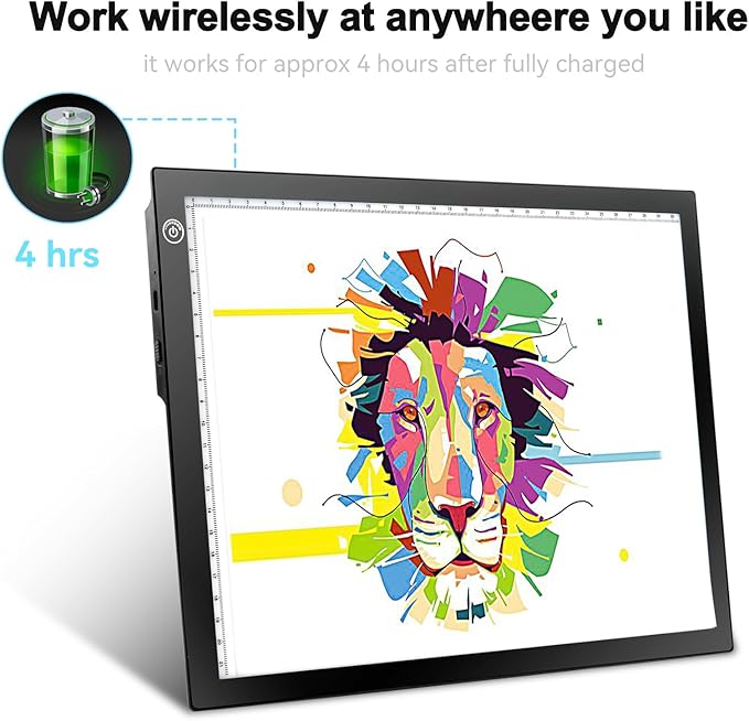 LitEnergy Rechargeable Battery Powered Light Tracing Box, Ultra-Thin Adjustable USB Power Artcraft LED Trace Light Pad Size A4 for Drawing, Streaming, Sketching, Animation, Stenciling (Black)