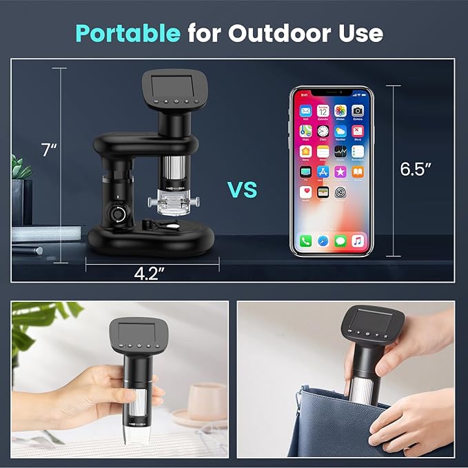 Kids Microscope for Ages 8-12, Handheld Digital Microscope D-MS1 with 2" IPS Screen - Take Pictures & Videos - Download to PC & Mac - 1000X Pocket Microscope, Used Birthday for Kids