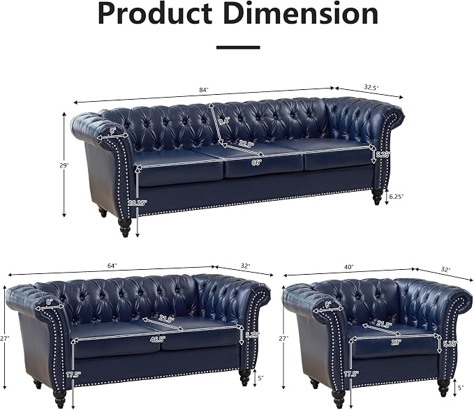 QHITTY 2 Piece Living Room Set, Sectional Chesterfield Sofa Contemporary - Image 2