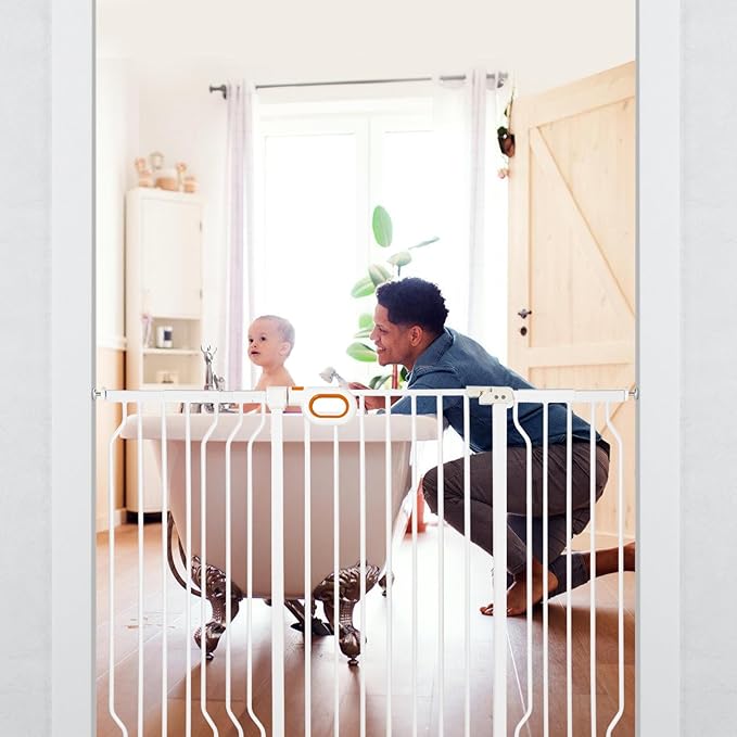 Owlie Adjustable Safety Gate for Stairs - 29-57'' Wide, 30.5'' Tall, No Drilling, Pressure Mount, White