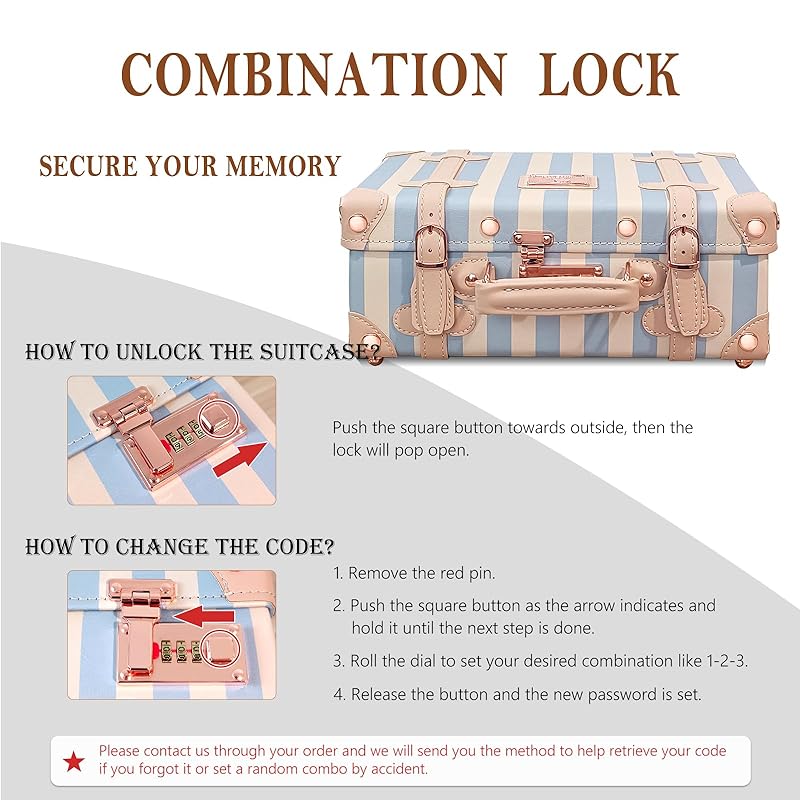 Unitravel Baby Keepsake Case, 13" Handmade Memory Storage Box, Newborn Keepsake Box, Vintage Suitcase for Baby Shower, Baptism, Naming Ceremony or Birthday (blue strip)