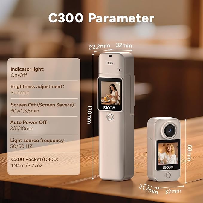 SJCAM C300 4K Vlogging Cam,7H Long Power,Super 6-Axis Stabilization Pocket Vlog Camera,Handheld Dual-Touch Screen Action Camera,30M Waterproof,Portable mini Tiny for Student,Ladies,Kids Action Cam