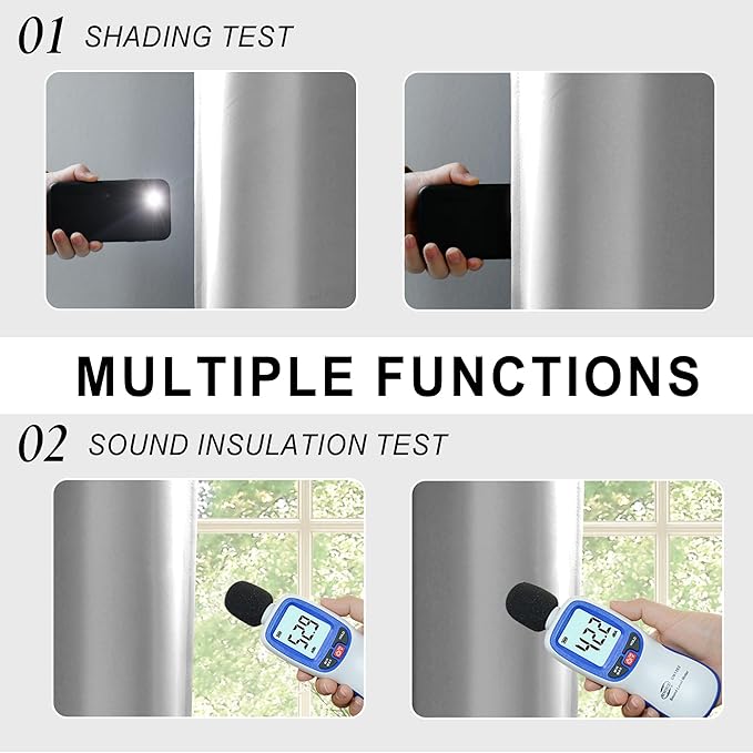 XWZO 100% Blackout Curtains - Heat and Full Light Blocking Drapes with Black Liner for Bedroom/Laundry Room, Rod Pocket Window Panels with Tiebacks, Light Grey, W60 x 84, Set of 2