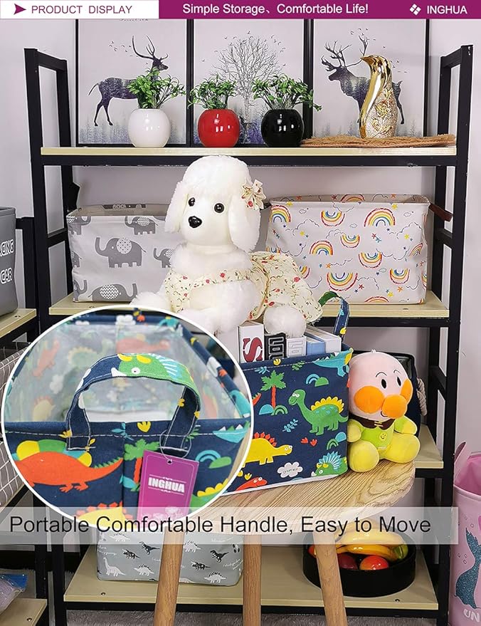 Rectangular Storage Basket Fabric Organizer Bin for Toys,Books,Clothes,Gifts,Pets-Perfect for Home,Office,Nursery,Dorm,Shelf(Rec Forest Dinosaurs)
