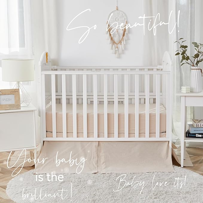 Brandream Baby Crib Bedding Sets for Girls Boys Gender Neutral Boho Bohemian Farmhouse Chic Classic Quilted Plaid 6-Piece Nursery Bedding Set - 100% Washed Cotton Beige