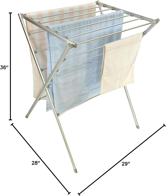 Premium Aluminum Foldable Laundry Rack for Air Drying Clothing, Towels and Linens, Easy Assembly, Energy Saving, 12 Rails, Conveniently 36 Inches Tall
