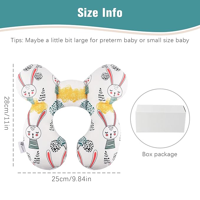 vocheer Baby Travel Pillow(Upgraded), Head and Neck Support Pillow for Pushchair, Car Seat,Stroller, Bouncer, Cotton(Rabbit)