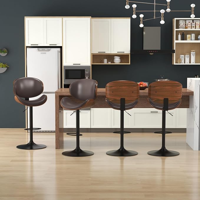 KCC Bar Stools Set of 4, Swivel Adjustable Height Barstools, PU Leather - Image 5