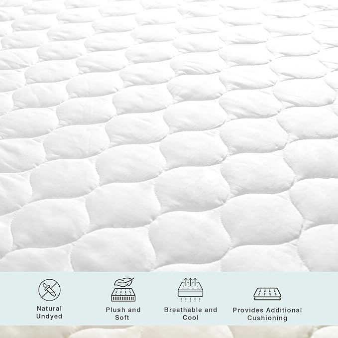 FABDREAMS Organic Quilted Mattress Protector | King Mattress Pad| Mattress Cover| Naturally Breathable | Noiseless| Fits up to 17" Deep Pockets| Temperature Regulating | King | White