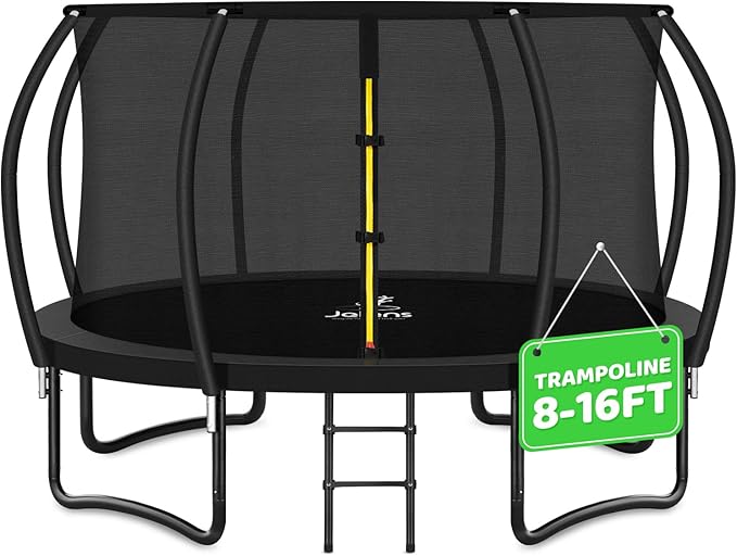 Trampoline 8FT 10FT 12FT 14FT 16FT, Recreational Trampolines with Enclosure Net and Ladder, Outdoor Anti-Rust Trampolines for Kids and Adults, ASTM Approved