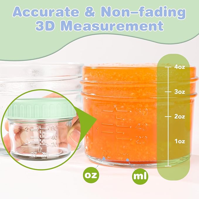 40 Pack Glass Baby Food Storage Containers, 4 oz Leakproof Baby Food Jars with Lids, Small Glass Food Containers for Infant Baby, Freezer & Microwave Safe, BPA Free