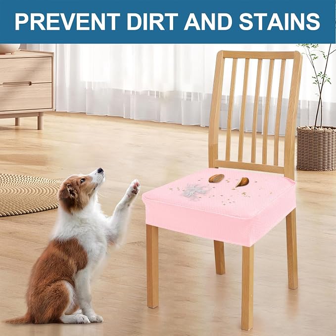 Smiry Waterproof Seat Covers for Dining Room Chairs Set of 8, Stretch Jacquard - Image 6