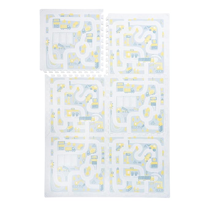 PopsyKosy Premium Baby Foam Play Mats -Stylish Floor & Exercise Puzzle Mat for Toddlers & Kids- 6 Soft, Non-Toxic, Odorless, Peel-resistant Foam Tiles -6ft x 4ft -1"inch Extra-Thick, Pastel Blue Gray