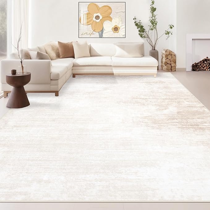Area Rugs 8x10 Living Room: Washable Rug Modern Abstract Large Rugs Soft Non Slip Neutral Rug Stain Resistant Indoor Carpet for Bedroom Kitchen Dining Room Table Nursery Home Office Rugs(Beige,8'x10')