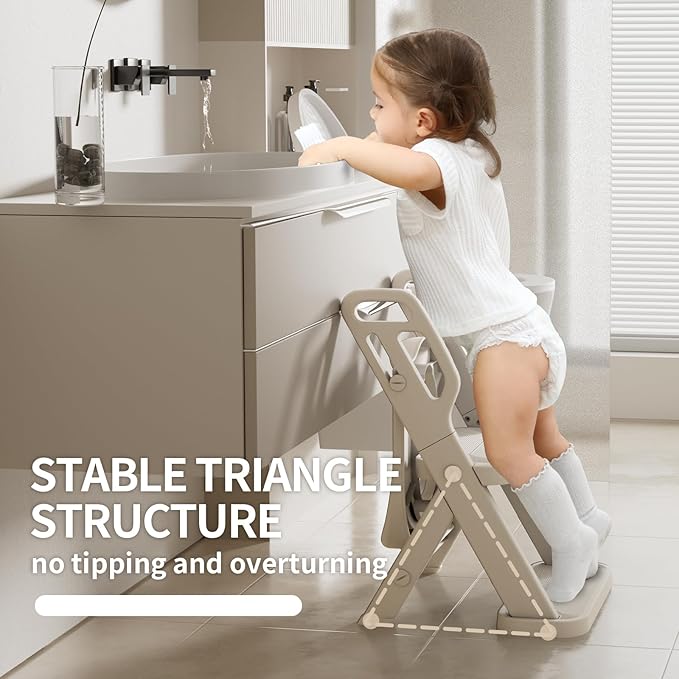 Toddler Potty Training Toilet Seat-Alongside Foldable Potty Train Chair Adapter, Potty Seats with Steps Ladder for Toddlers Kids, Boys, Girls, Child, Baby, and Must-Haves Portable Step Stool Supplies