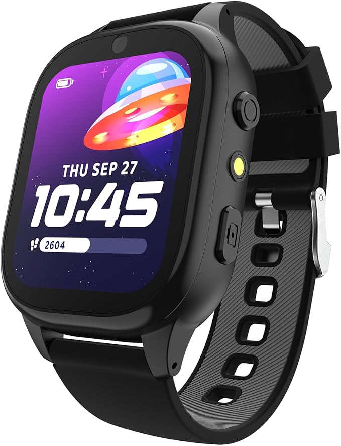 PlayZoom 4 Kids Smartwatch – 1.83” Color Touchscreen, 25+ Games, Selfie Camera, Audiobooks, Songs, Step Tracker, Parental Controls, Waterproof, for Ages 4-12 (Black)