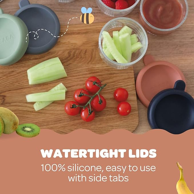 Beaba 5 oz Glass Baby Food Jars with Soft Silicone Air Tight Lids, Glass Storage Containers with Lids, Microwave and Freezer Safe Containers, Terracotta