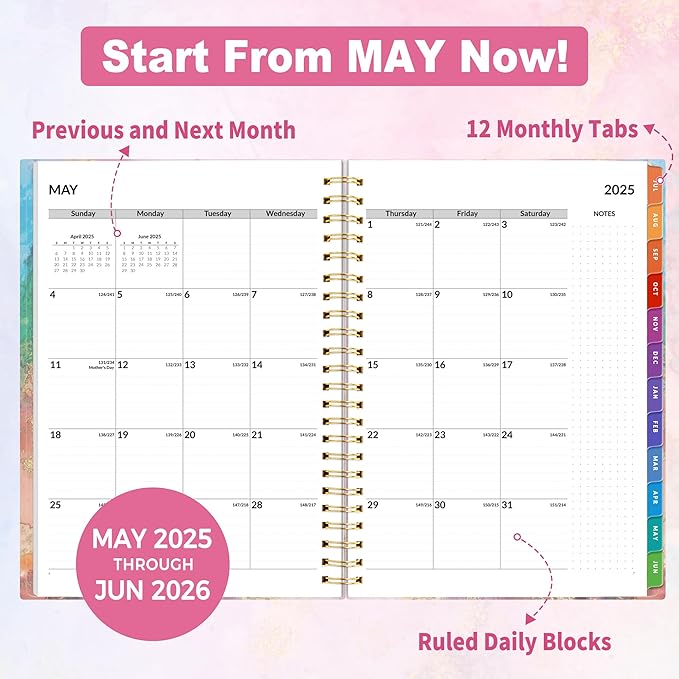 SUNEE Academic Planner 2025-2026 Weekly and Monthly - from July 2025 to June 2026, 6.4"x8.3" School Year Calendar Daily Planner with Monthly Tab, Flexible Cover, Note Pages, Spiral Binding, Marble