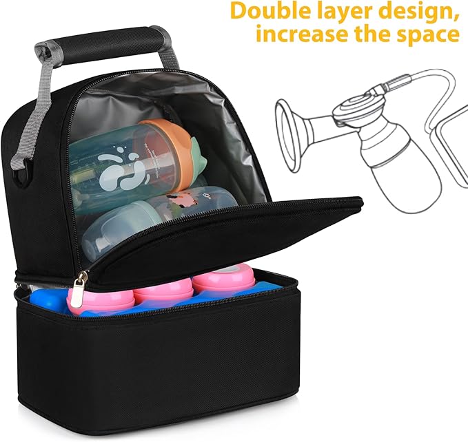 Accmor Breastmilk Cooler Bag with Ice Pack, Breast Pump Bag with Cooler Fits 6 Bottles, Double Layer Breast Milk Cooler Travel Bag for Nursing Mom Daycare, Work, Travel