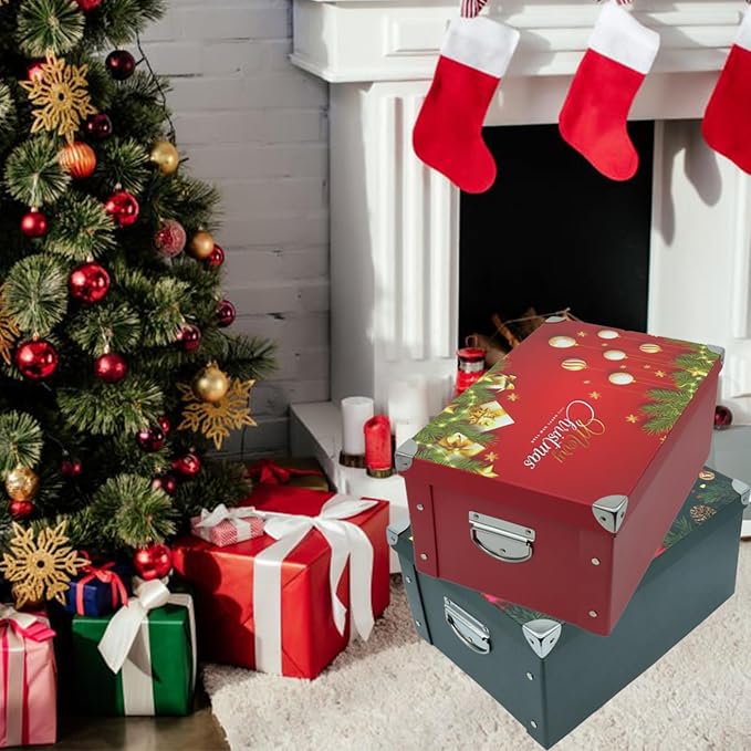 GUOZI Collapsible Storage Box, Decorative Memory Box with Lid & Metal Reinforced Corners, Cardboard File Bin with Handles, Organizer Gift Box for Keepsake Toy Photos Office Nursery Wardrobe Bookshelf