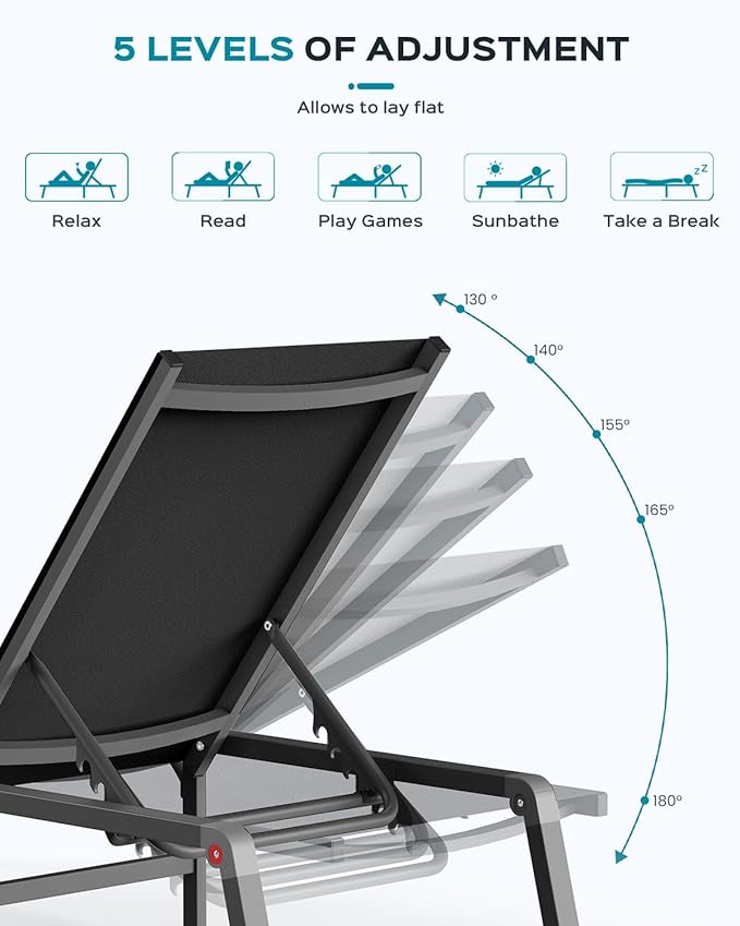 Ciokea Aluminum Foldable Lounge Chairs Set of 4 - Image 4
