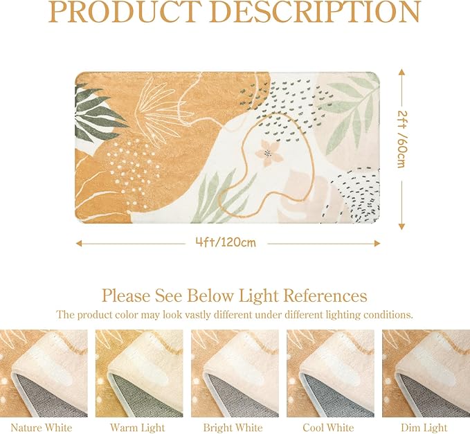 Lahome Washable Rugs for Bathroom - 2x4 Lightweight Non-Slip Laundry Room Rug Kitchen Sink Floor Mat Soft Throw Small Runner Rug, Boho Botanical Print Indoor Rug Runner for Hallway Entrance Bedroom