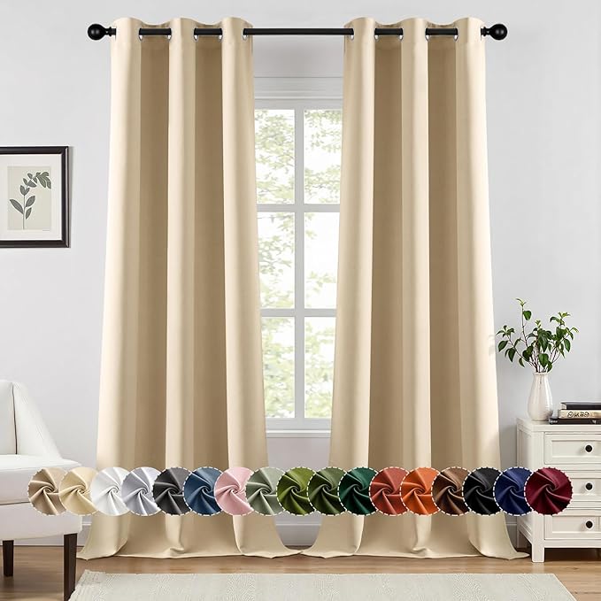 MIULEE Cream Beige Blackout Curtains for Bedroom Living Room 96 Inches Long 2 panels, Thermal Insulated Room Darkening Drapes Solid Grommet Top Noise Reducing Light Blocking Window Curtains 40x96 Inch