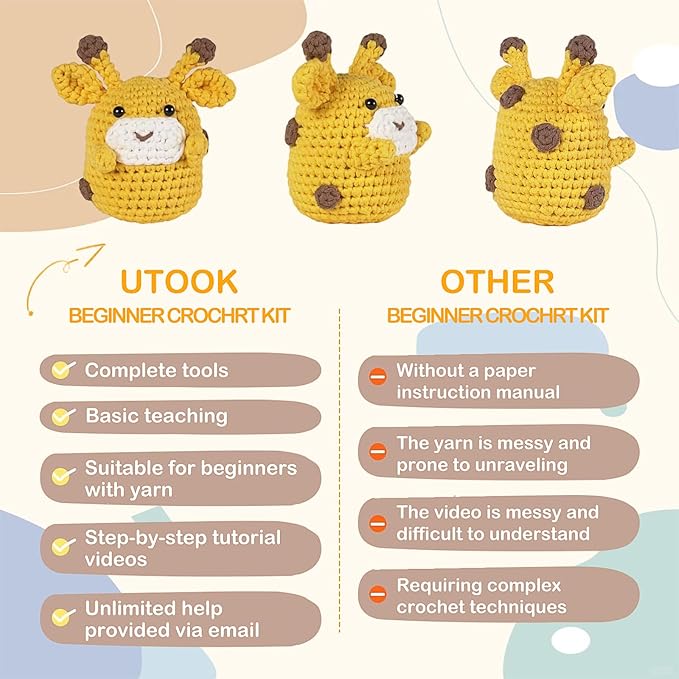 Utook Crochet Kit for Beginners，Crochet Starter Kits,Crochet Kits for Beginners Adults and Children, with Instructional Videos and Paper Tutorials, Handmade Crafts, Holiday Gifts (Giraffe)