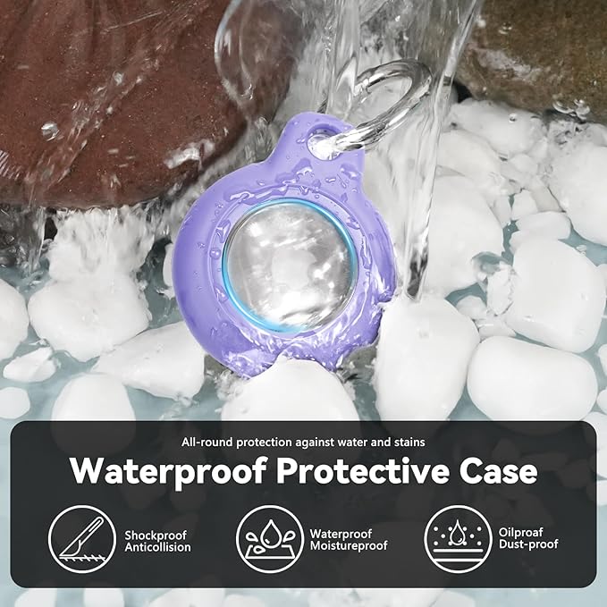 Upgrade Waterproof 4 Pack Airtags Holder with Apple Airtags Keychain, Hard PC Air Tag Case, Anti-Scratch & Shock Air tag Holder, Men's Women's Keyrings & Keychains -Rose Red+Purple+Blue+Green