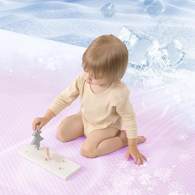 Baby Play Mat for Summer, 1.3 Thick Extra Large Memory Foam Cooling Floor Tummy Time Mat, Soft & Breathable, Non-Slip Rectangular for Toddlers’ Playtime & Rest(Pink,79"x118")