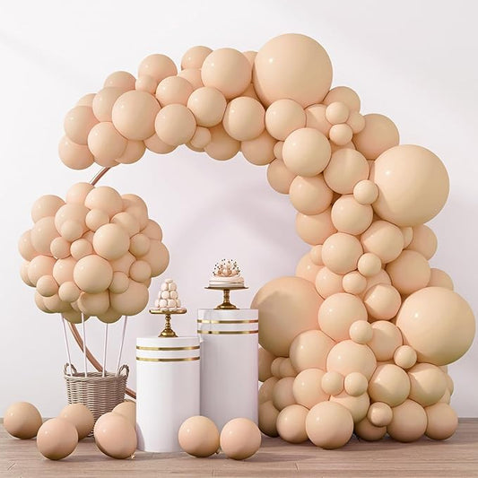 RUBFAC 129pcs Nude Balloons Different Sizes 18 12 10 5 Inch, Boho Beige Apricot Balloon Garland Arch Kit for Party Decoration Gender Reveal Graduation Wedding Anniversary Baby Shower Party Supplies